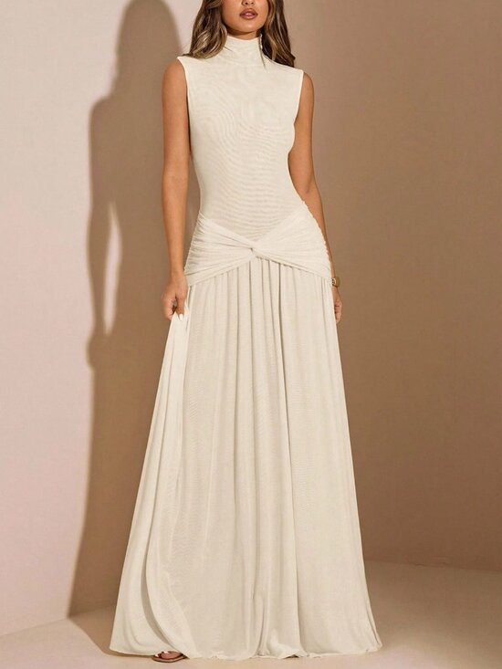 MODA ME COUTURE Dresses & Skirts - Apricot Elegant Women's Maxi Sleeveless Turtleneck Dress